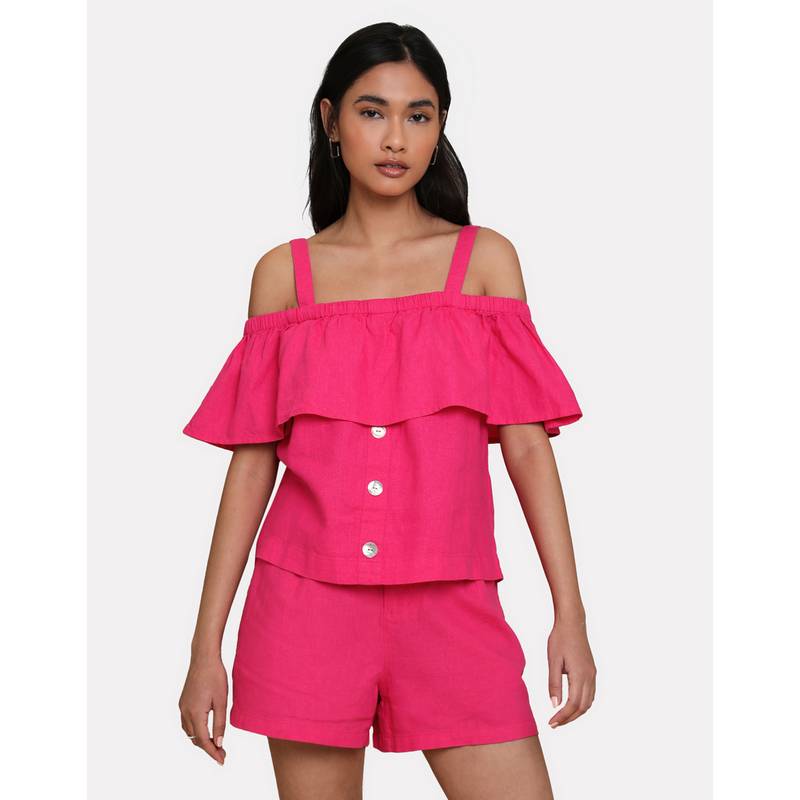 Threadbare THB Aspen Linen Bardot Top Tanktop Damen