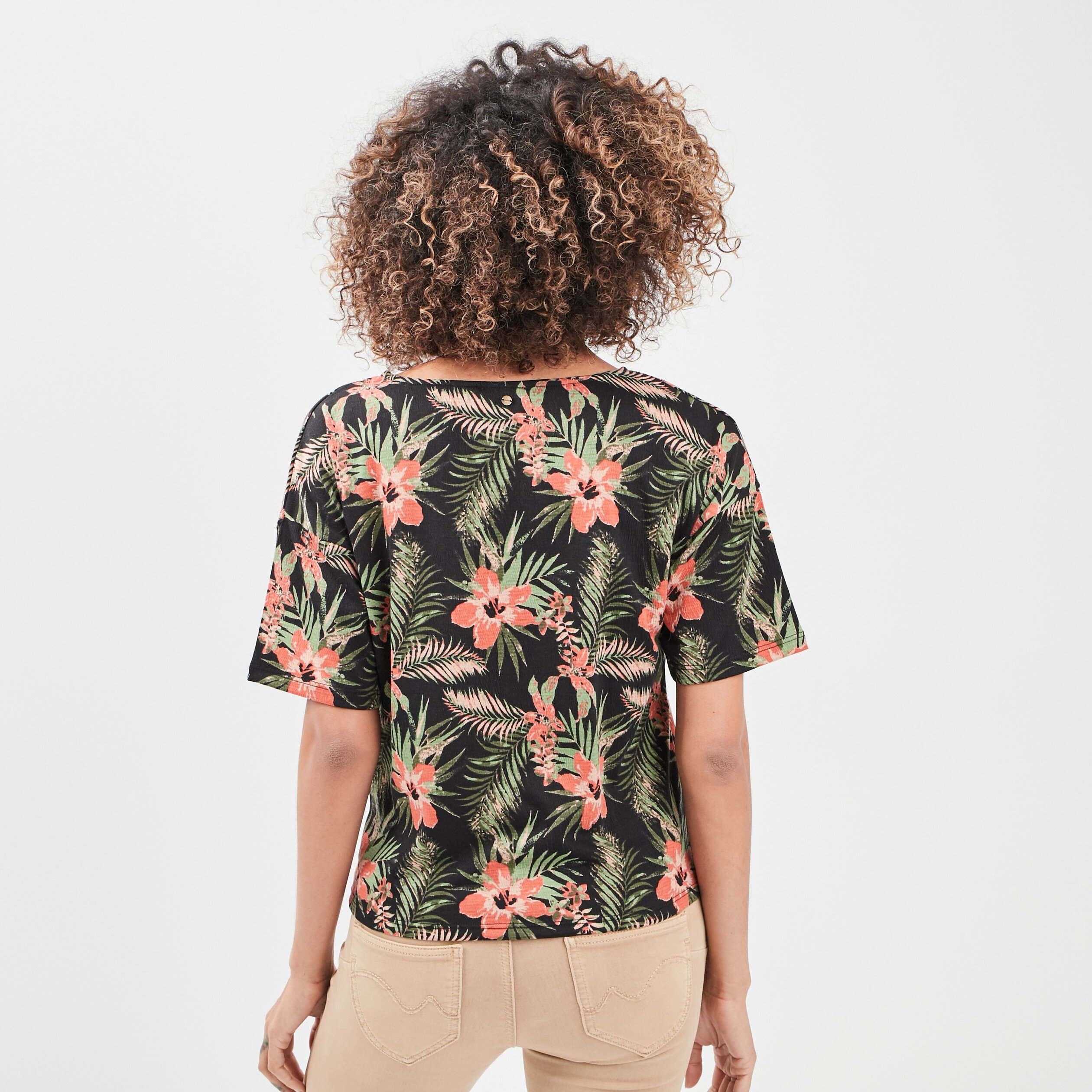 T-shirt manches courtes détail noeud noir femme | La Halle