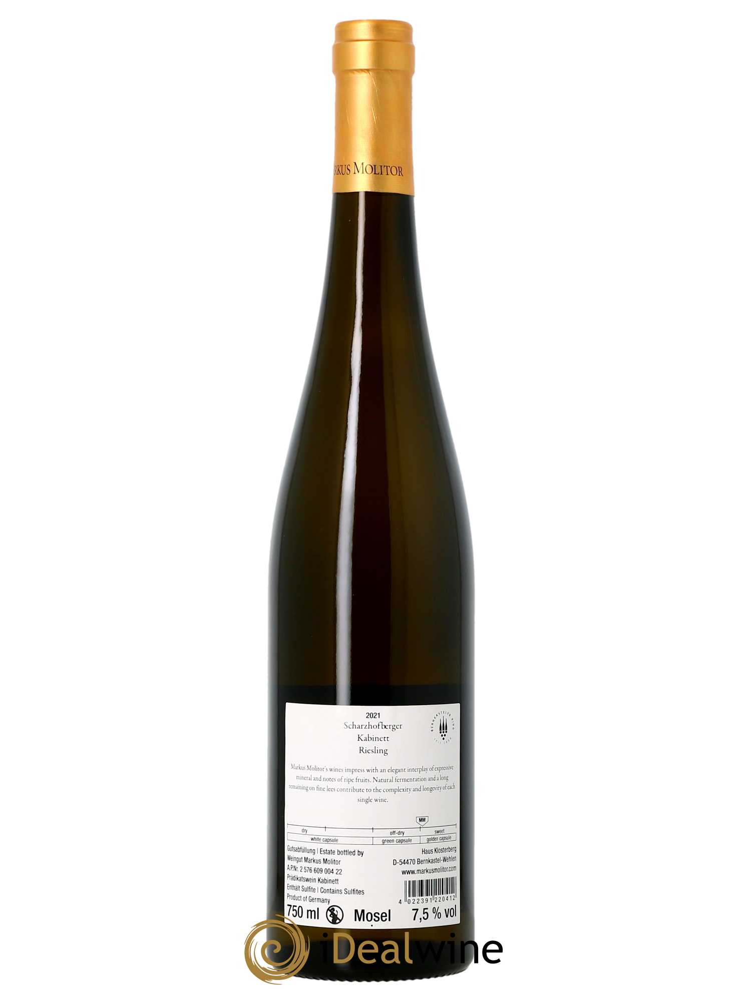 Riesling Markus Molitor Scharzhofberger Kabinett Gold Capsule  2021 - Lot de 1 Bouteille