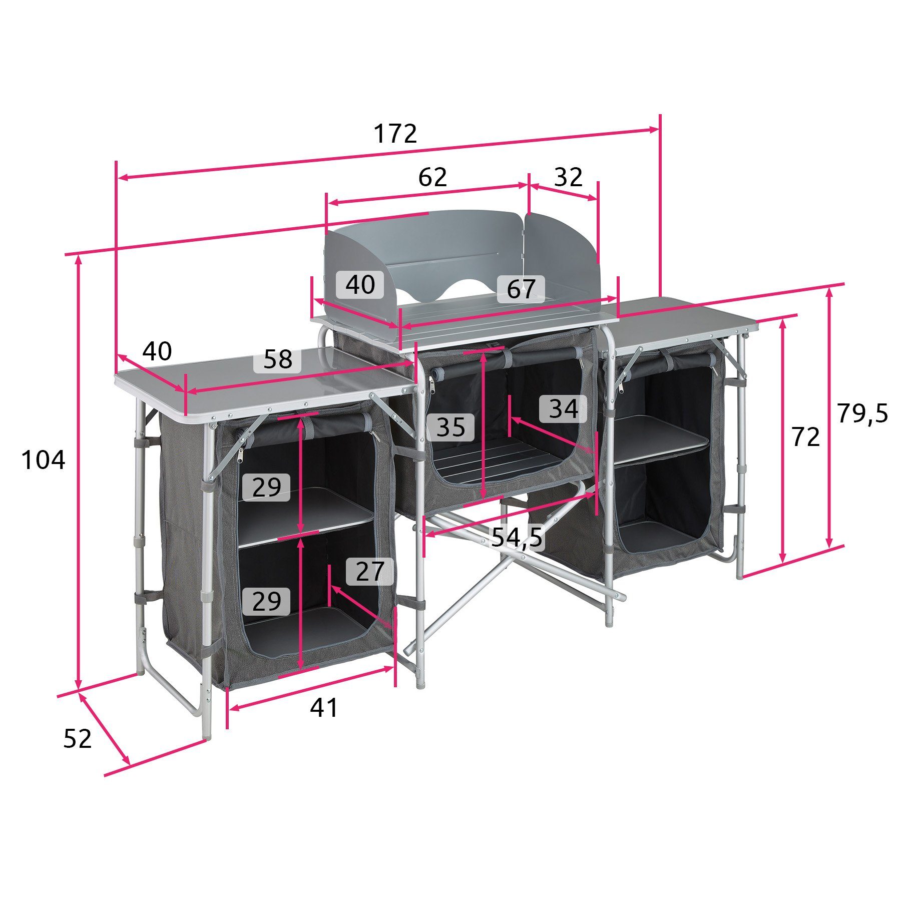 tectake Campingtisch Campingküche 172x52x104cm (1-St., 1 tlg)
