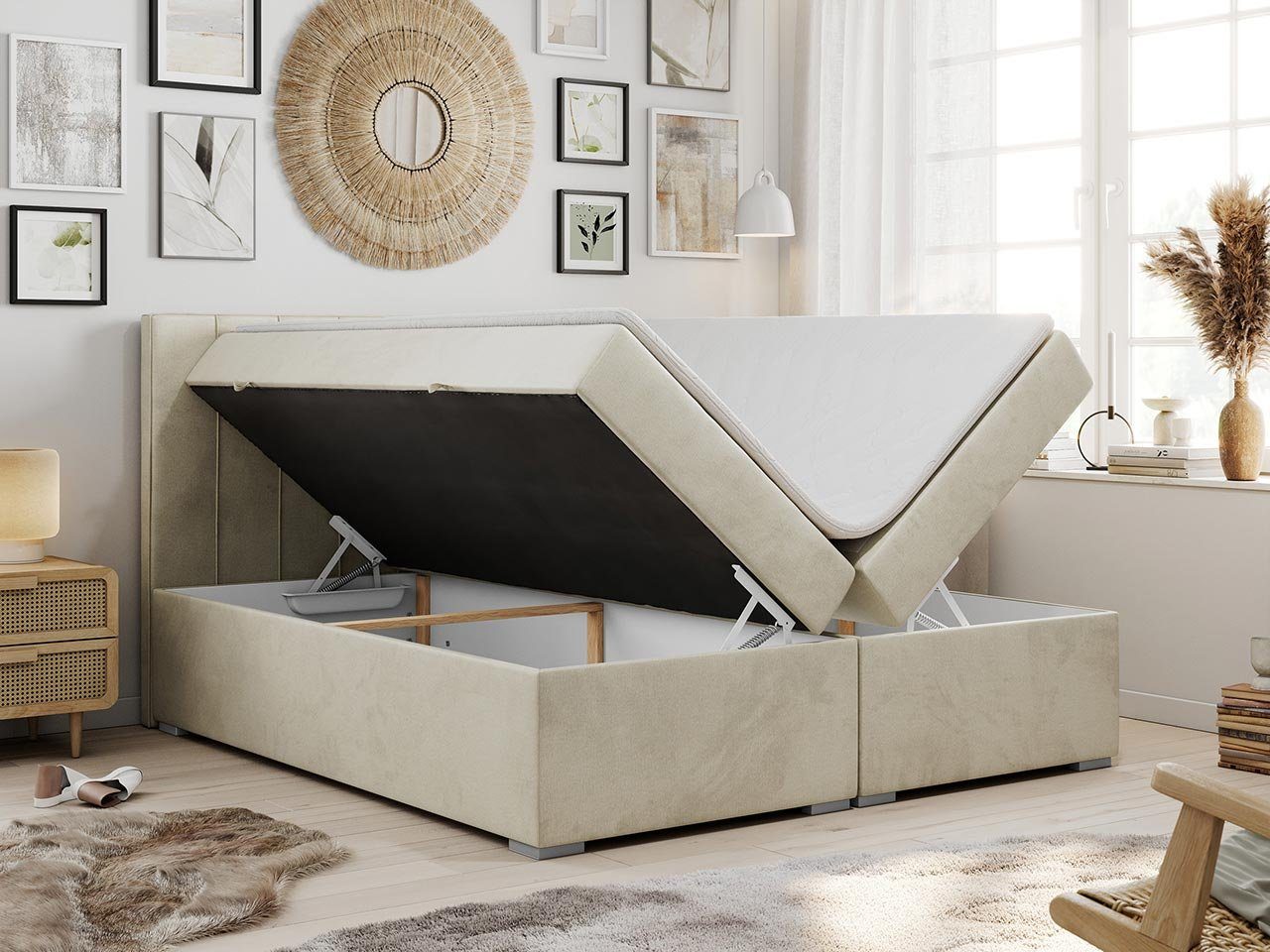 MKS MÖBEL Boxspringbett ALLY, Doppelbett mit Multipocket-Matratze, Praktisch Polsterbett