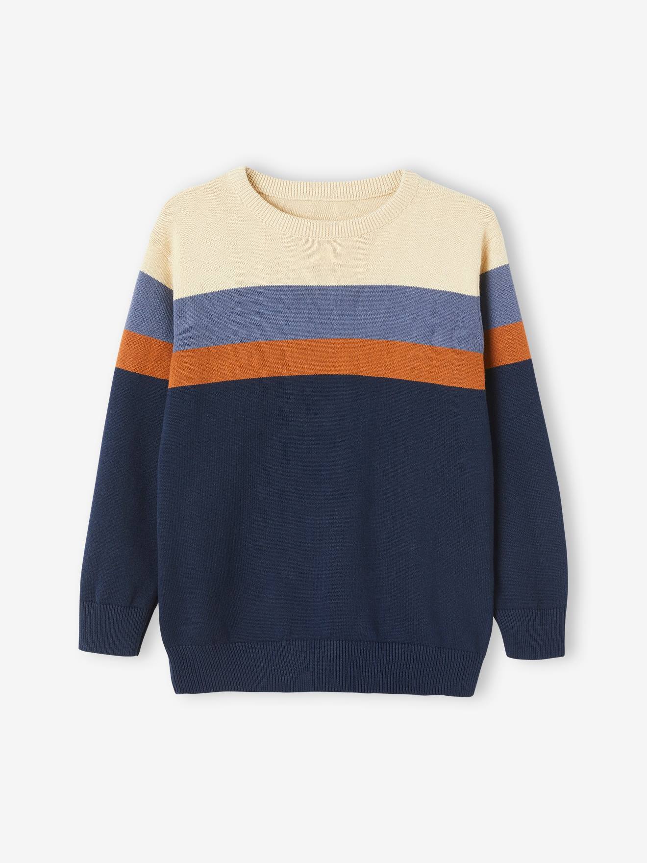 Vertbaudet Jungen Feinstrickpullover mit Streifen Oeko-Tex - grau meliert