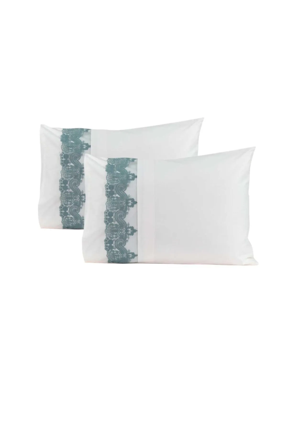 Elart  Bettbezug-Set für Doppelbett, 100 % natürliche Baumwollspitze, 4 Kissen, 6 Teile, Türkisgrün