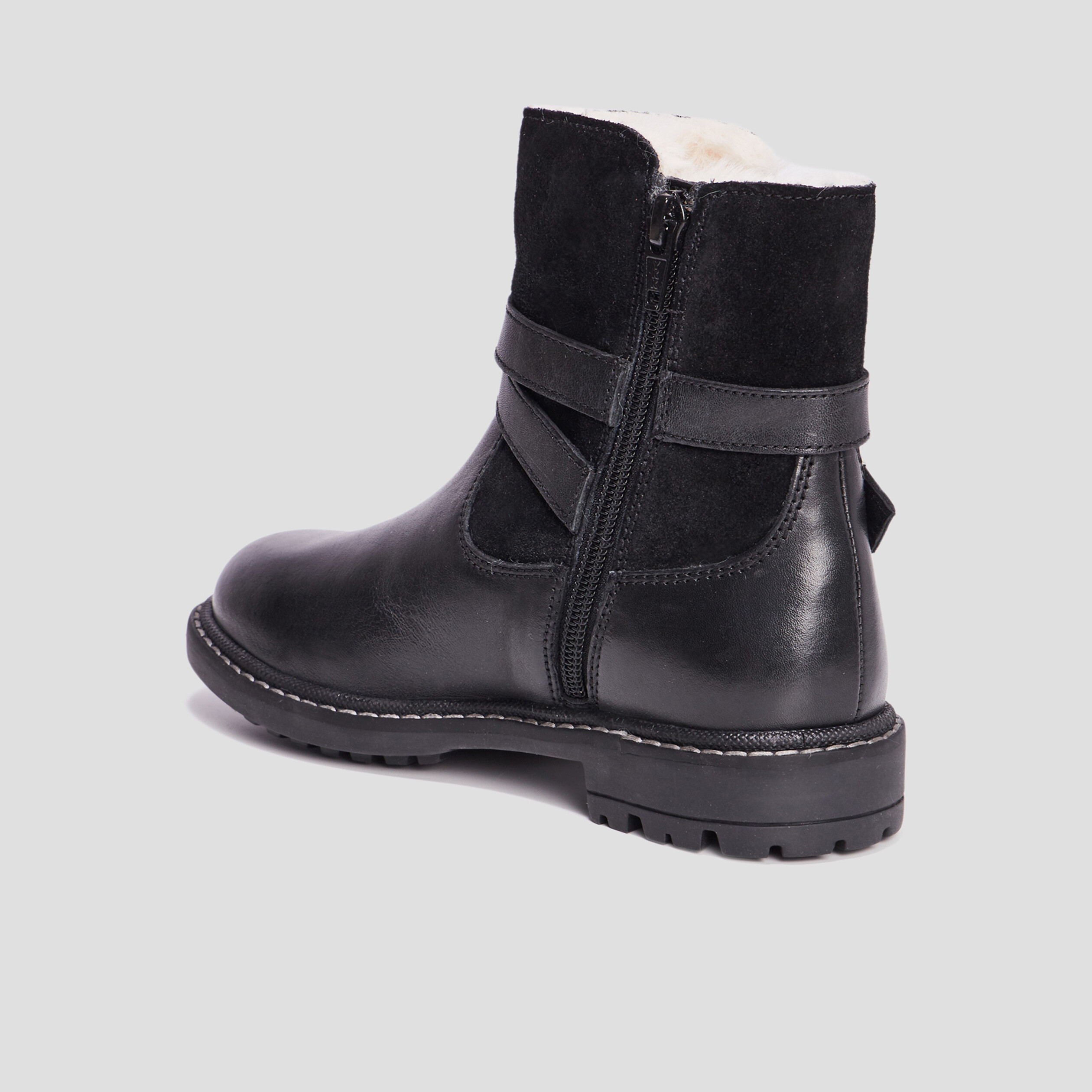 Bottines fourrées avec boucles en cuir noir fille | La Halle