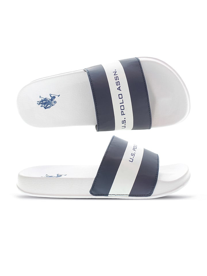 U.S. Polo Assn. Pantoletten in Weiß/ Dunkelblau günstig kaufen