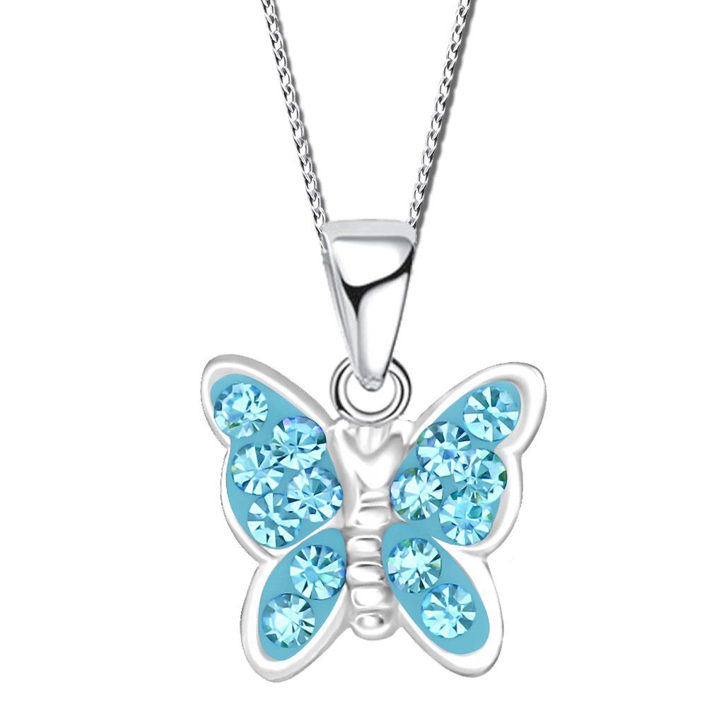 Limana Schmuckset Mädchen Kinder echt 925 Sterling Silber Ohrringe Kette Schmetterling, mit Zirkonia Steine