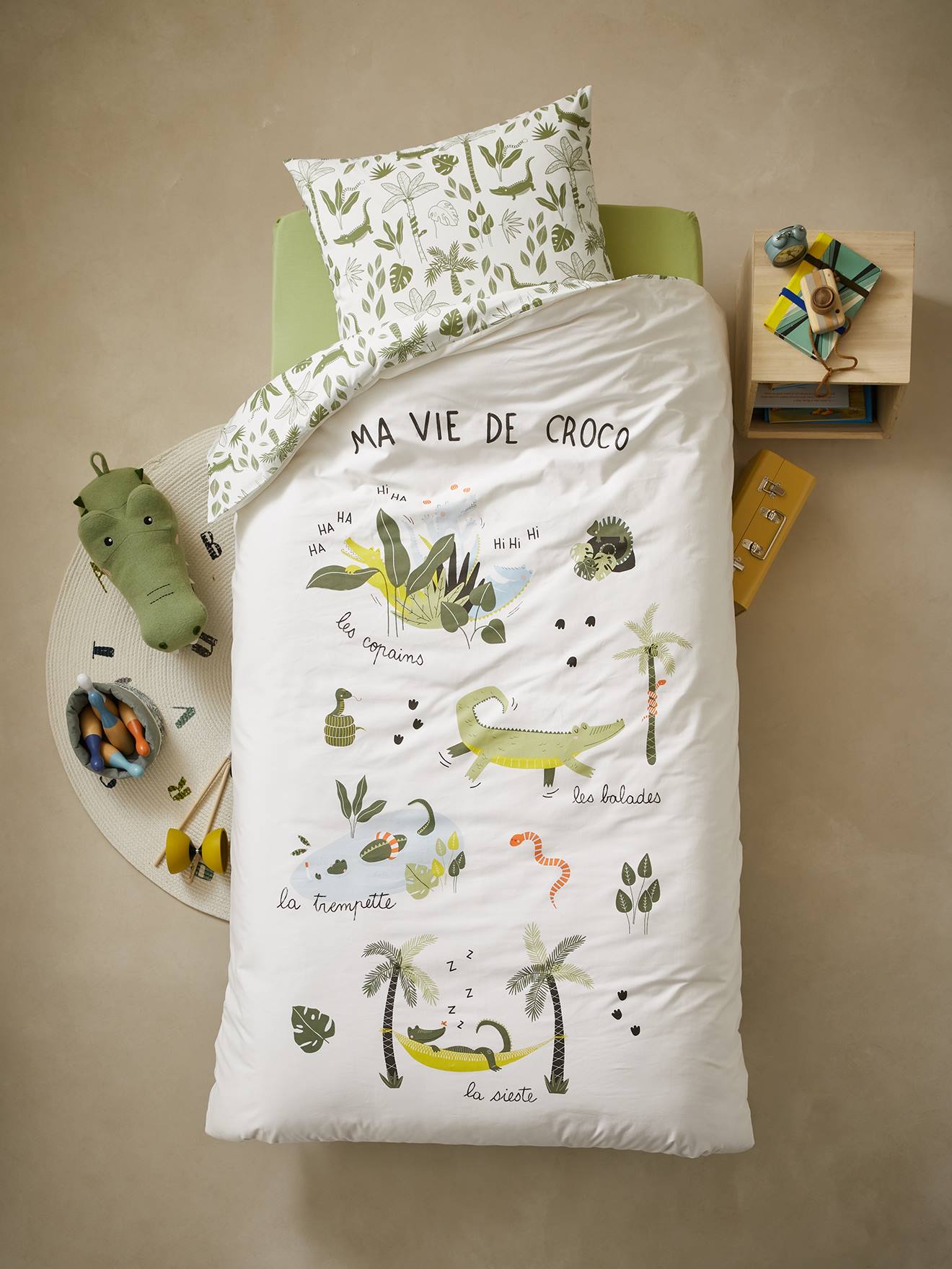 Parure housse de couette + taie d'oreiller enfant TREK Oeko-Tex® multicolore