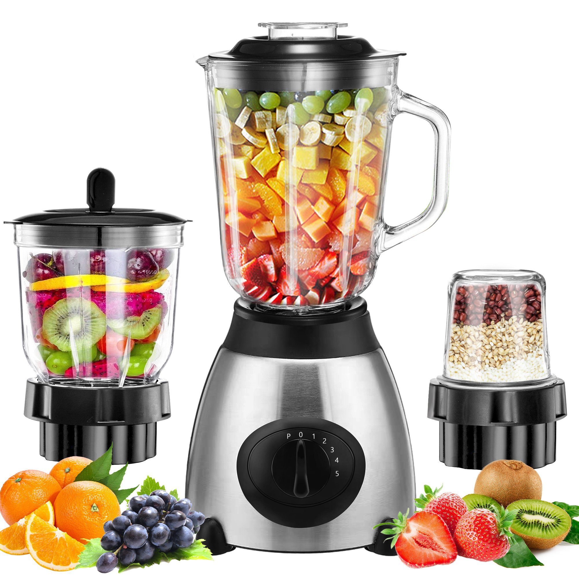 Tisoutec Standmixer Standmixer,VitaBoost Mixer,Edelstahl Silber Glas Smoothie Mixer Maker, 500,00 W Ice Crush Funktion,Milchshaker Blender 1,5 L,Eiscrusher
