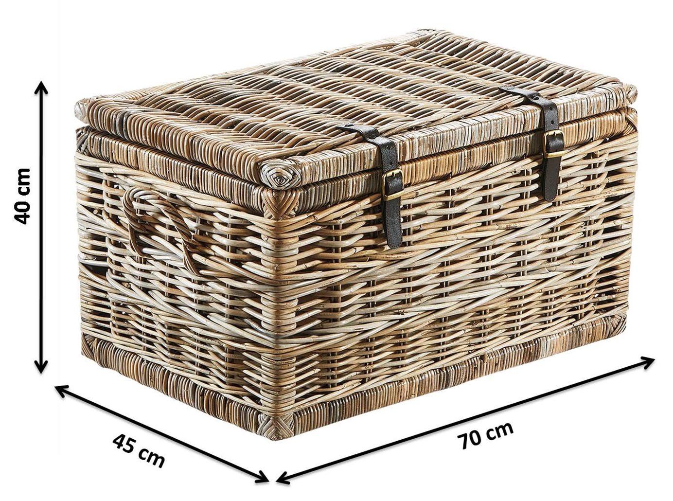Kobolo Truhe Sitztruhe aus Rattan Kubu grau mit Stoffeinsatz