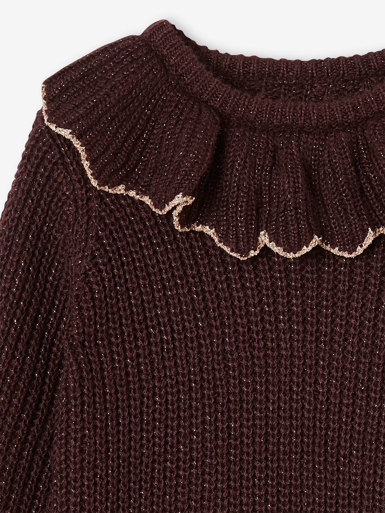 Vertbaudet Mädchen Pullover mit Kragen - pflaume