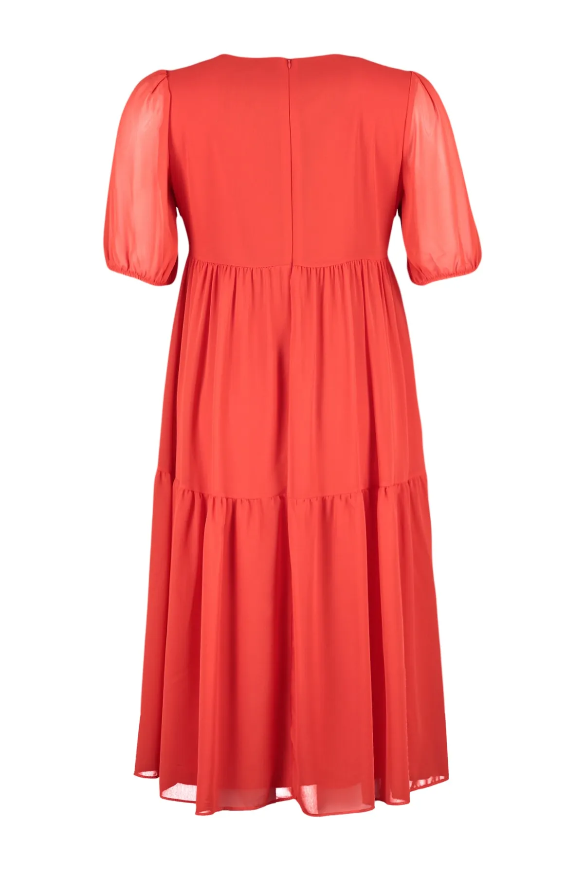 Trendyol Curve  Rotes gewebtes Chiffonkleid mit Ballonärmeln TBBSS23AH00041