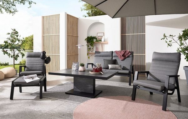 MONDO Gartensessel ASCELLA, Aluminium, Anthrazit, Grau, B 82 cm, Rückenlehne verstellbar, mit Sitz- und Rückenkissen