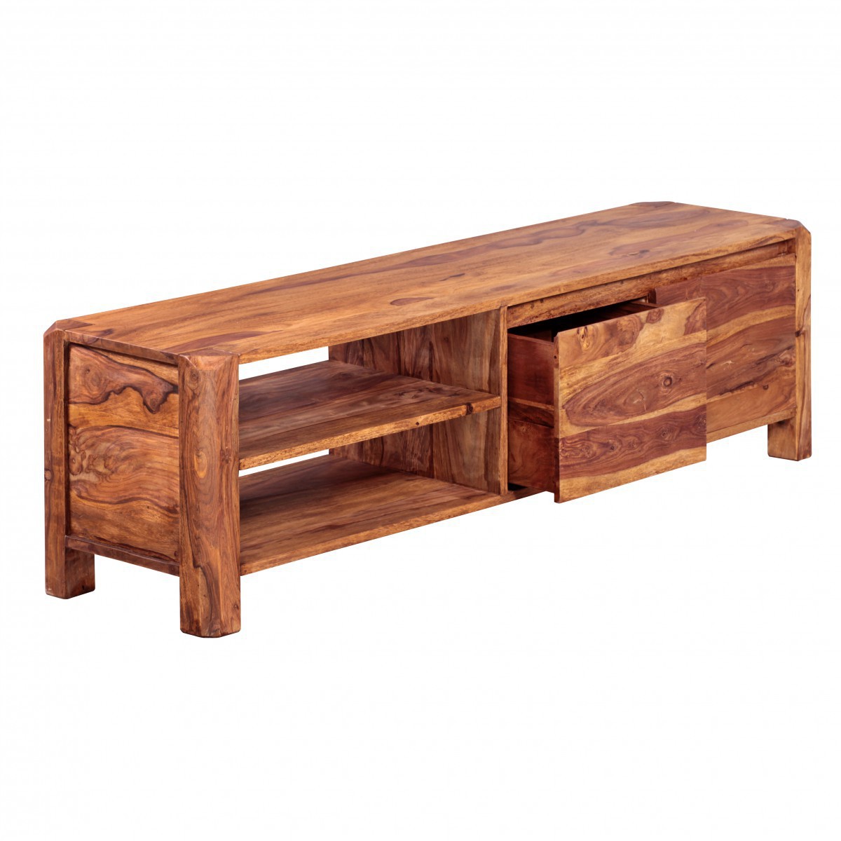 Wohnling Lowboard Massivholz Sheesham Kommode 140 cm TV-Board Ablage-Fächer Landhaus-Stil Unterschrank 40 cm TV-Möbel