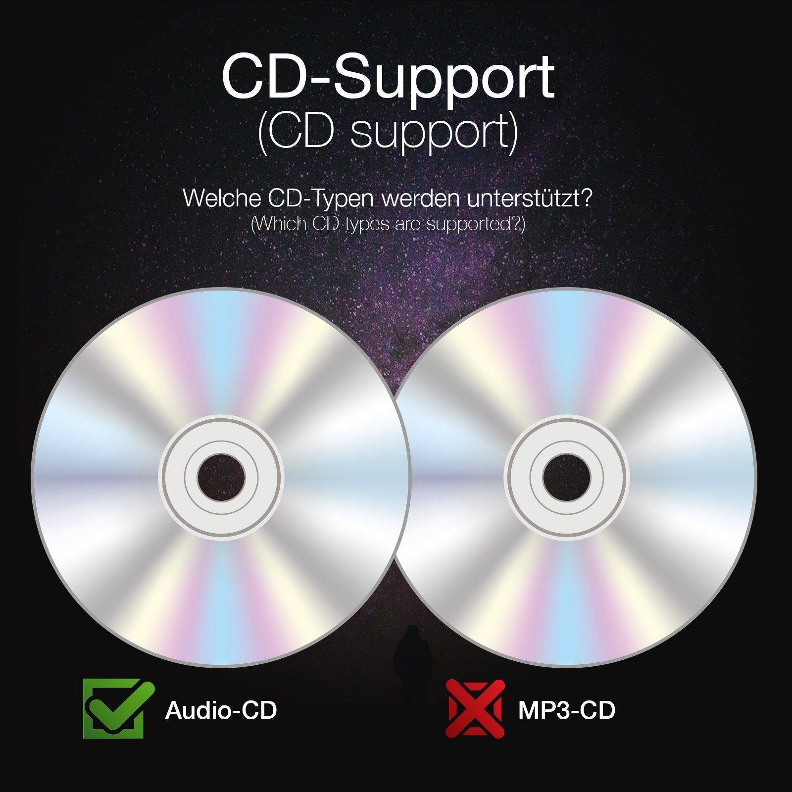 maxxcount Externer CD-Player für Autoradios mit WAV-fähigem tragbarer CD-Player