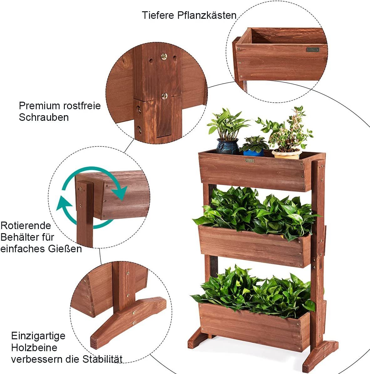 KOMFOTTEU Hochbeet 3 Etagen Blumenbeet, aus Tannenholz