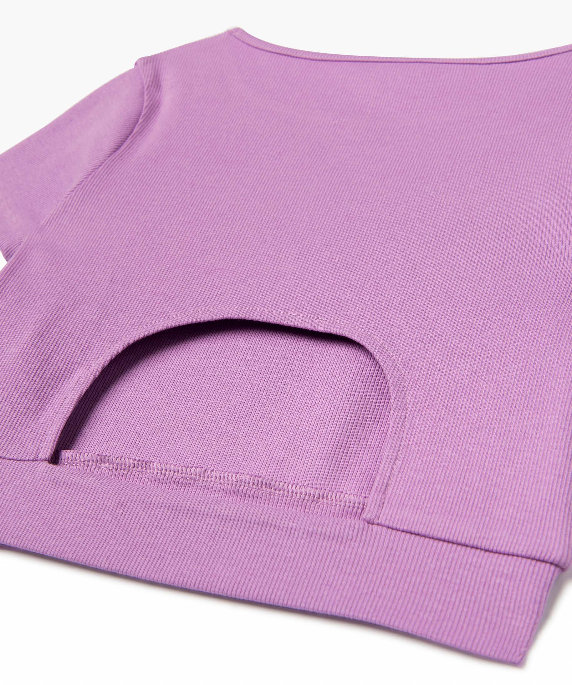 Tee-shirt fille en maille ctelée coupe courte violet | GEMO