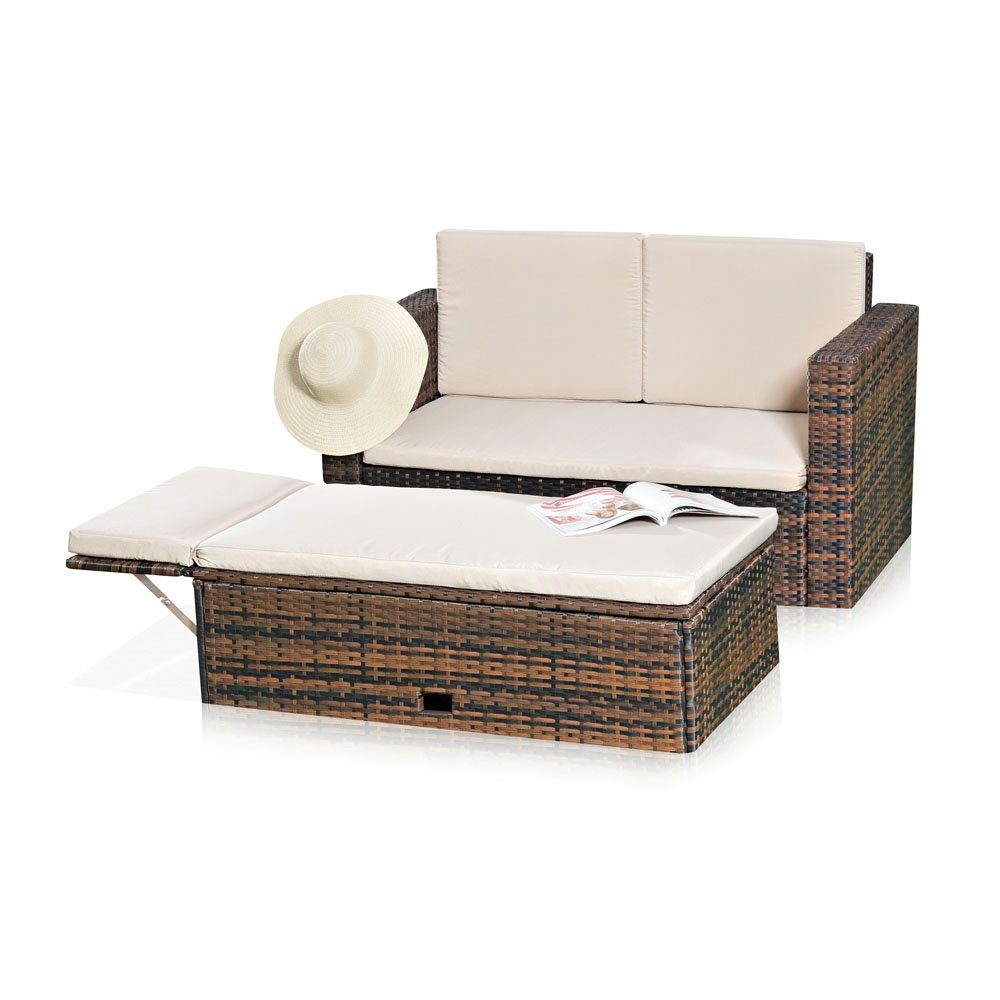 Mucola Gartenlounge-Set Polyrattan Gartensofa Lounge Sofa Gartenmöbel Gartensofa Sitzgarnitur, (Set, 2-tlg., Sofa & Ottomane), Kissen inkl. Reißverschluss, daher abnehm- und waschbar