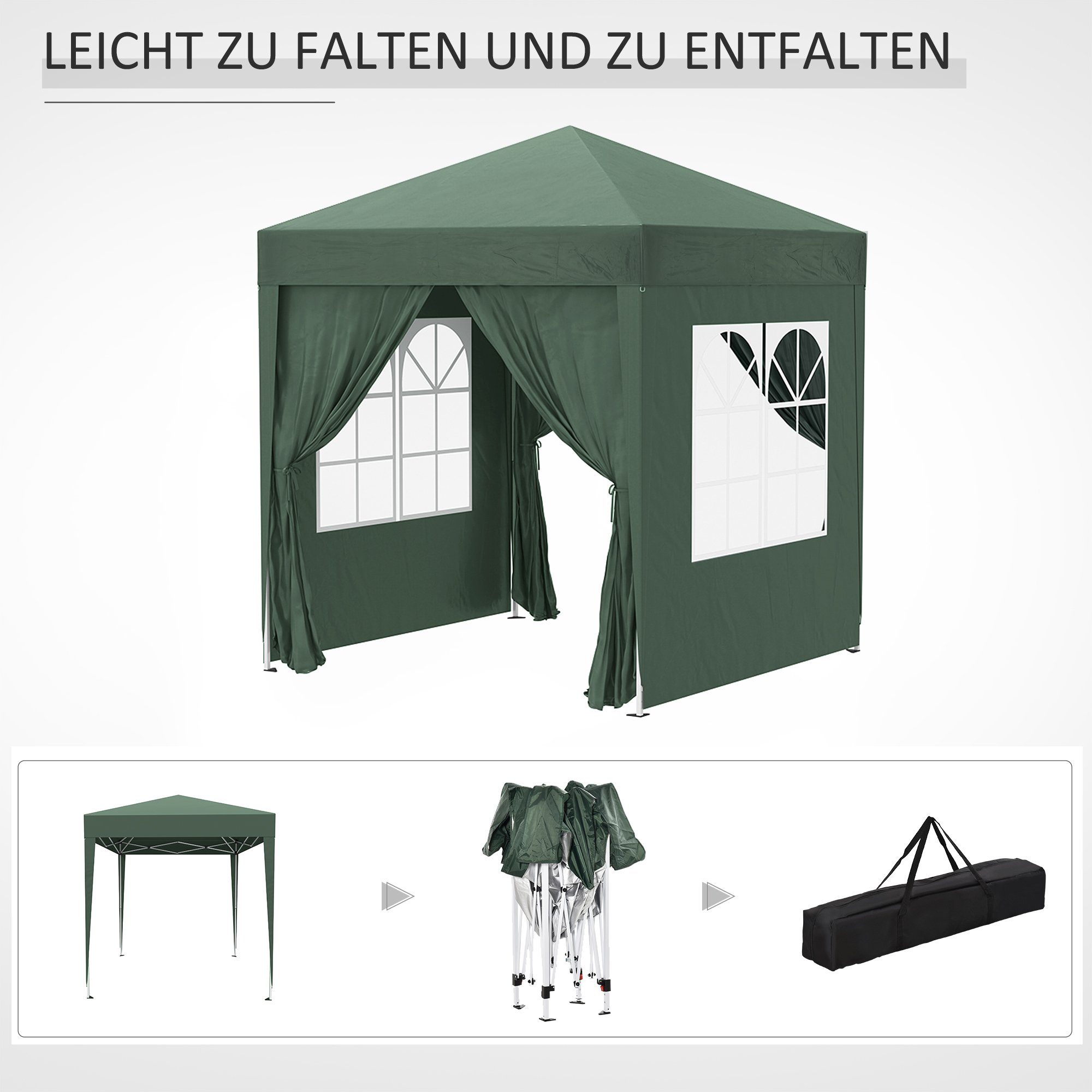Outsunny Faltpavillon 2 x 2m Pavillon mit 4 Seitenwänden, Fenster, Festzelt mit UV-Schutz, mit 4 Seitenteilen, (Gartenzelt, Festzelt), BxT: 200x200 cm, Gartenzelt mit UV-Schutz