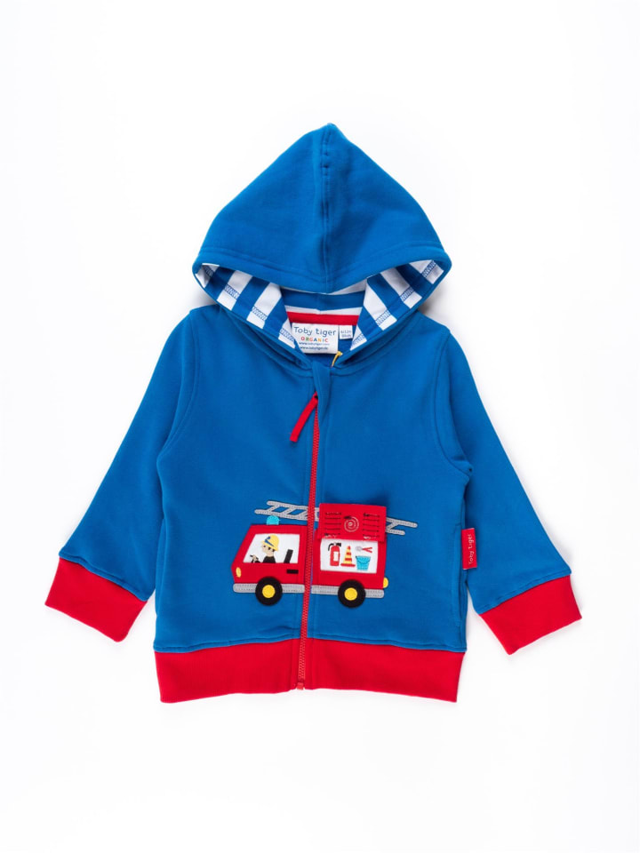 Toby Tiger Sweatjacke mit Feuerwehrauto Print in blau günstig kaufen