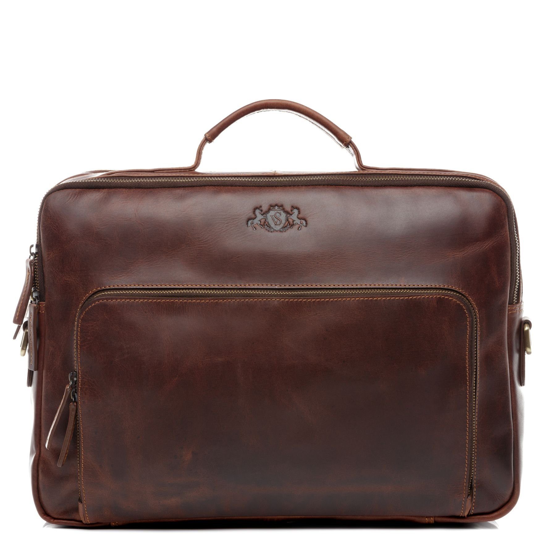 SID & VAIN Laptoptasche Leder Businesstasche Unisex SIMON, Laptoptasche 15,4 Zoll, Aktentasche Echtleder Damen Herren braun