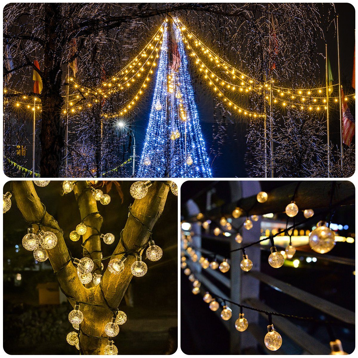 Salcar LED Solarleuchte LED Kugel-Lichterkette Außen Solar Gartenleuchte, 2 Leuchtmodi, Warmweiß