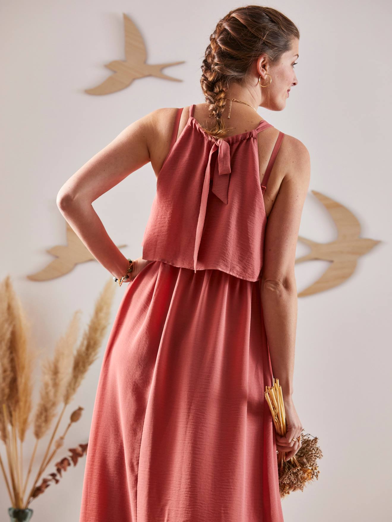 Robe longue sans manches grossesse et allaitement marron