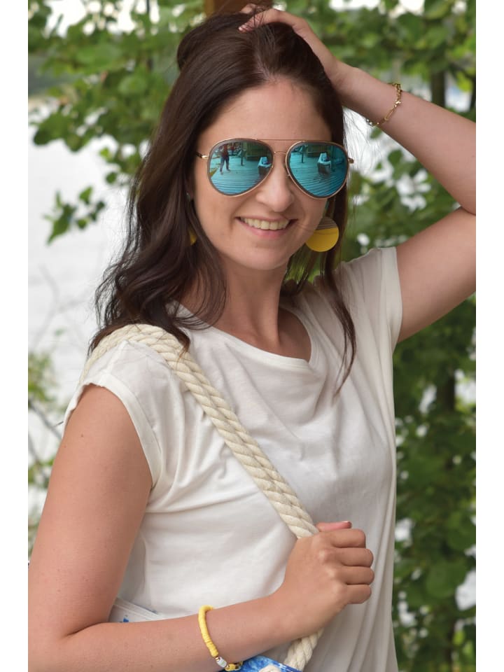 styleBREAKER Piloten Sonnenbrille in Gold / Blau verspiegelt günstig kaufen onesize