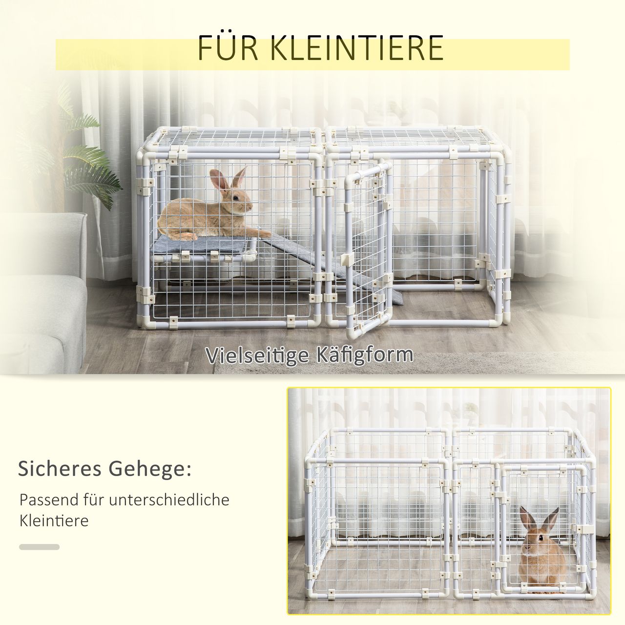 PawHut Kaninchenstall Freilaufgehege 9 Stücke DIY Kleintierkäfig mit Tür Freigehege Kleintierstall Kleintiergehege draußen Stahl Weiß 68 x 68 x 2,5 cm(pro)