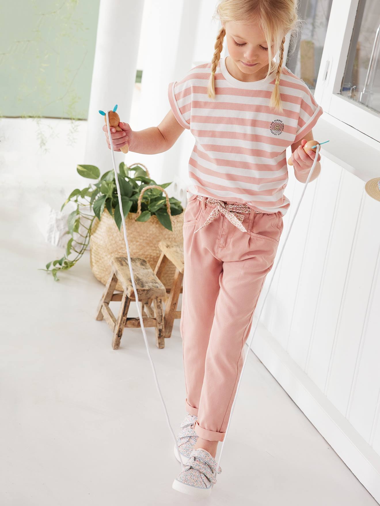 Vertbaudet Kinder Stoff-Sneakers mit Klett - rosa