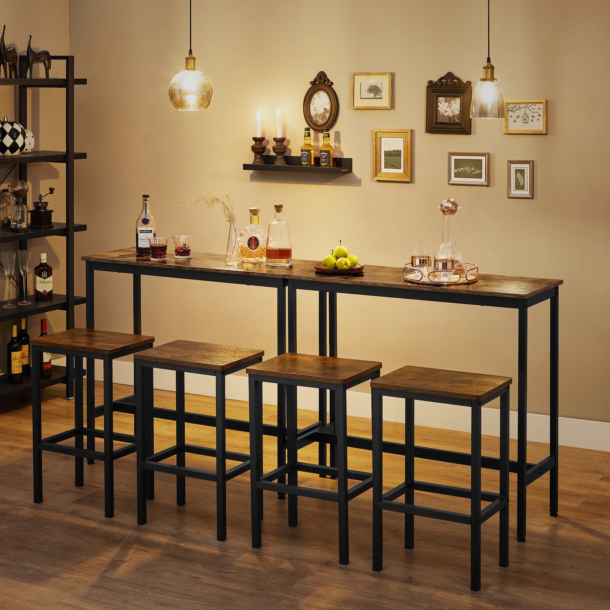 VASAGLE Bartisch Bartisch-Set, Stehtisch(100x40x90cm) mit 2 Barhockern