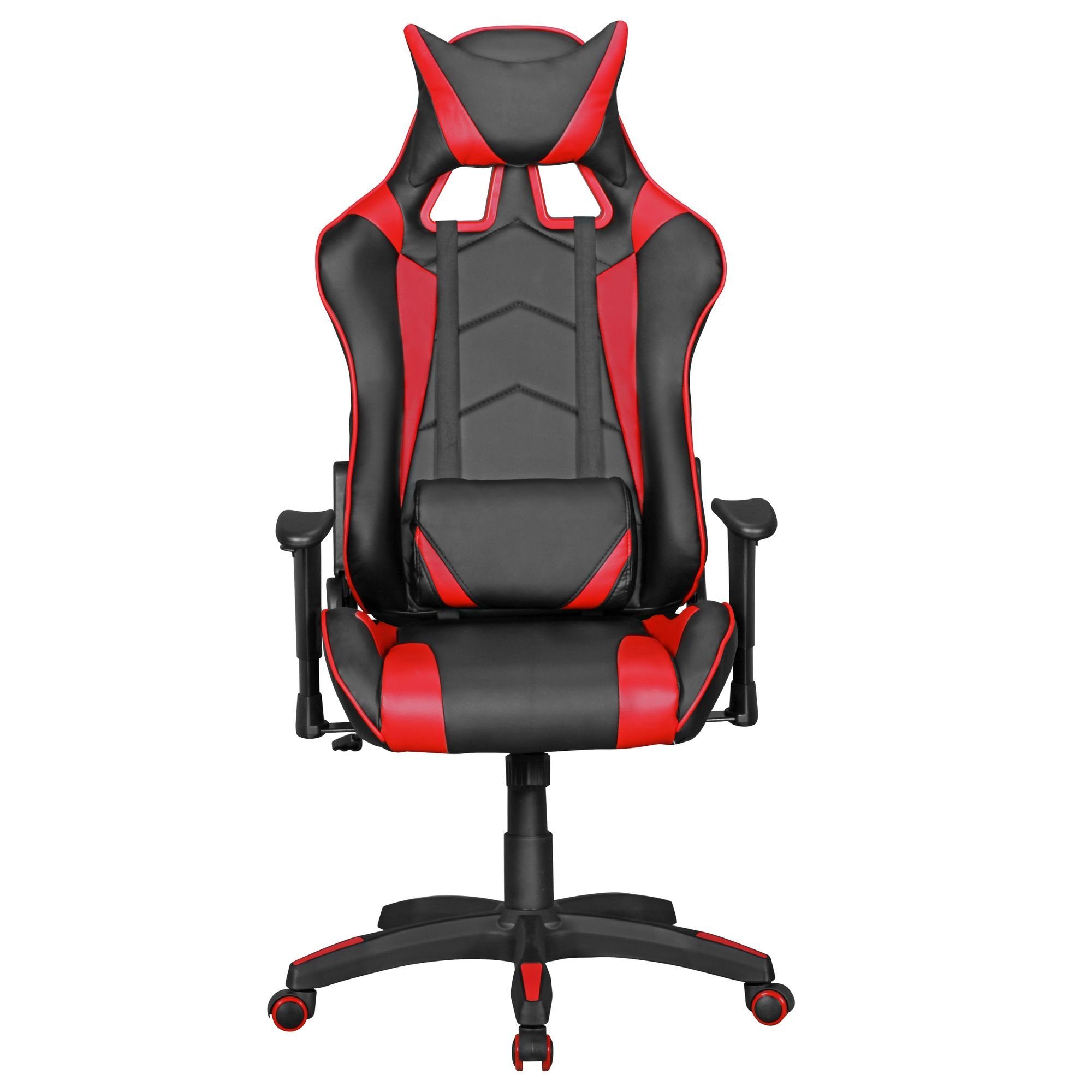 FINEBUY Gaming Chair SuVa6259_1 (Kunstleder Schwarz / Rot Schreibtischstuhl Drehbar), Bürostuhl Chefsessel Racing, Drehstuhl Sport Optik