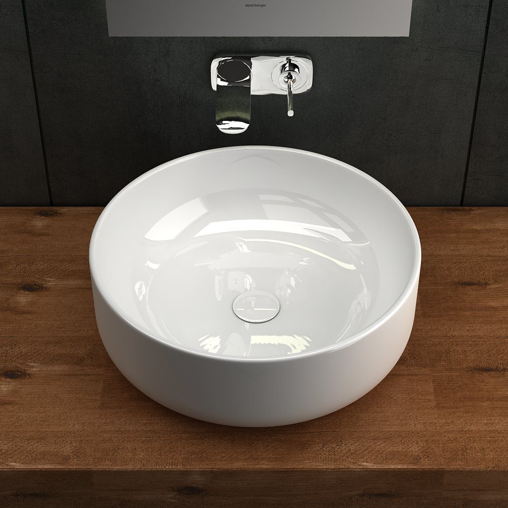 Alpenberger Waschbecken Alpenberger Aufsatzwaschbecken Keramik rund 41 cm (1-tlg., 1-St., Keramikbecken), hygienische Nanobeschichtung, pflegeleichtes Schalenbecken