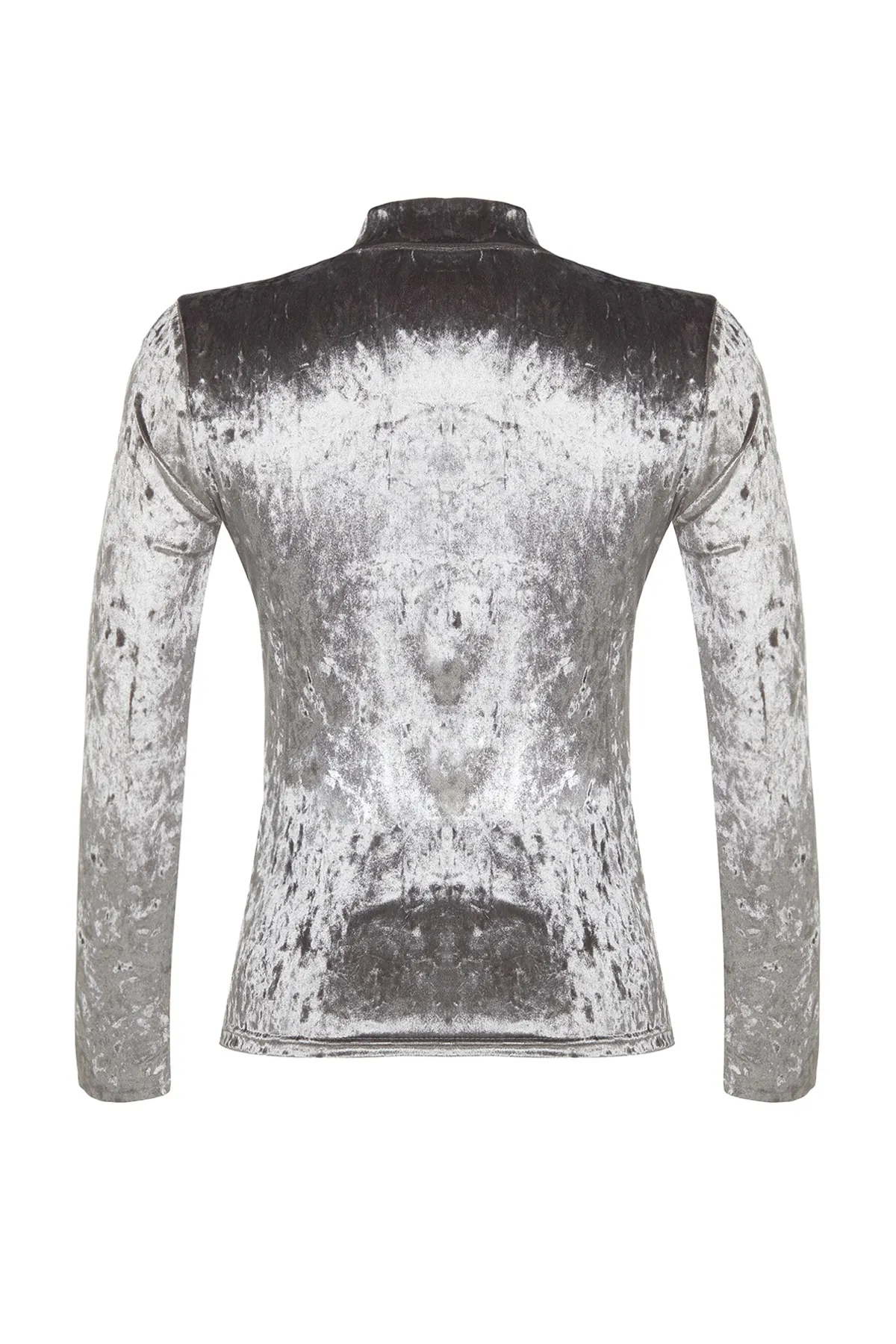 Trendyol Collection  Graue Samt-Strickbluse mit hohem Kragen und langen Ärmeln TWOAW24BZ00155
