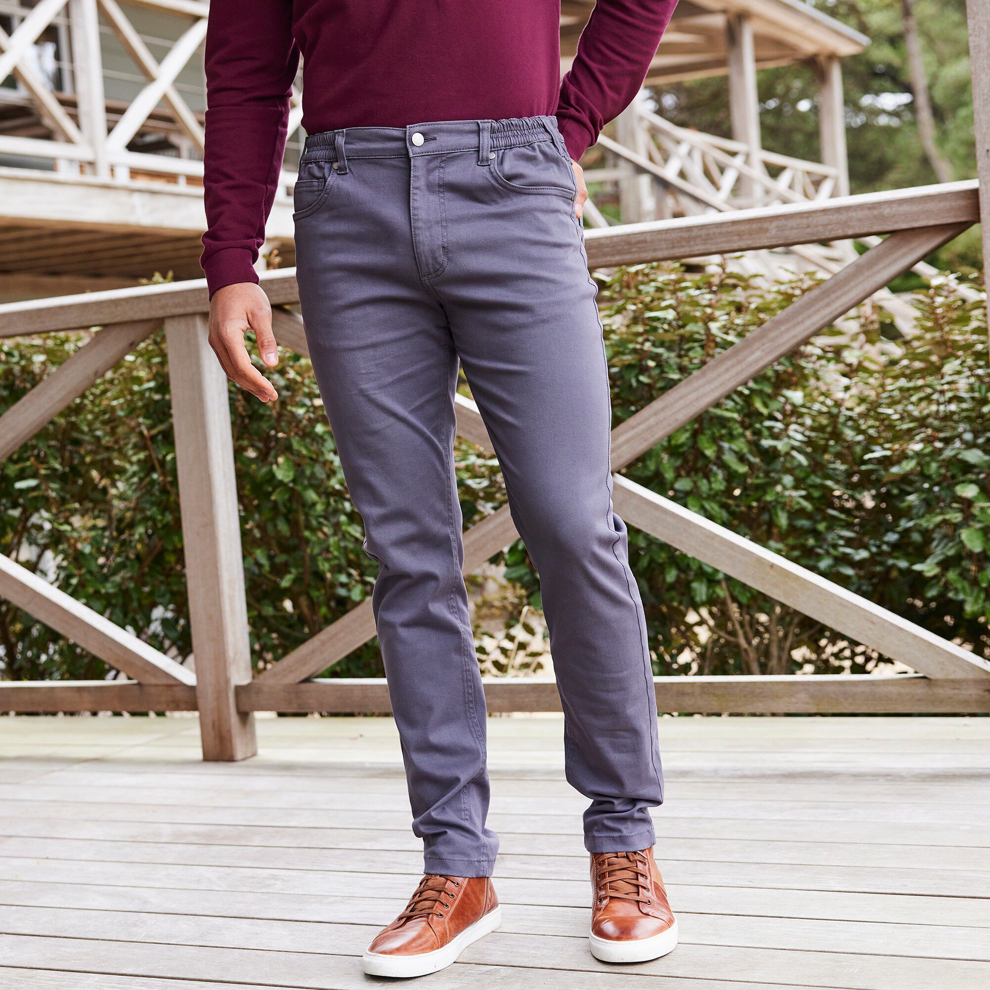 Pantalon droit 5 poches twill coton extensible