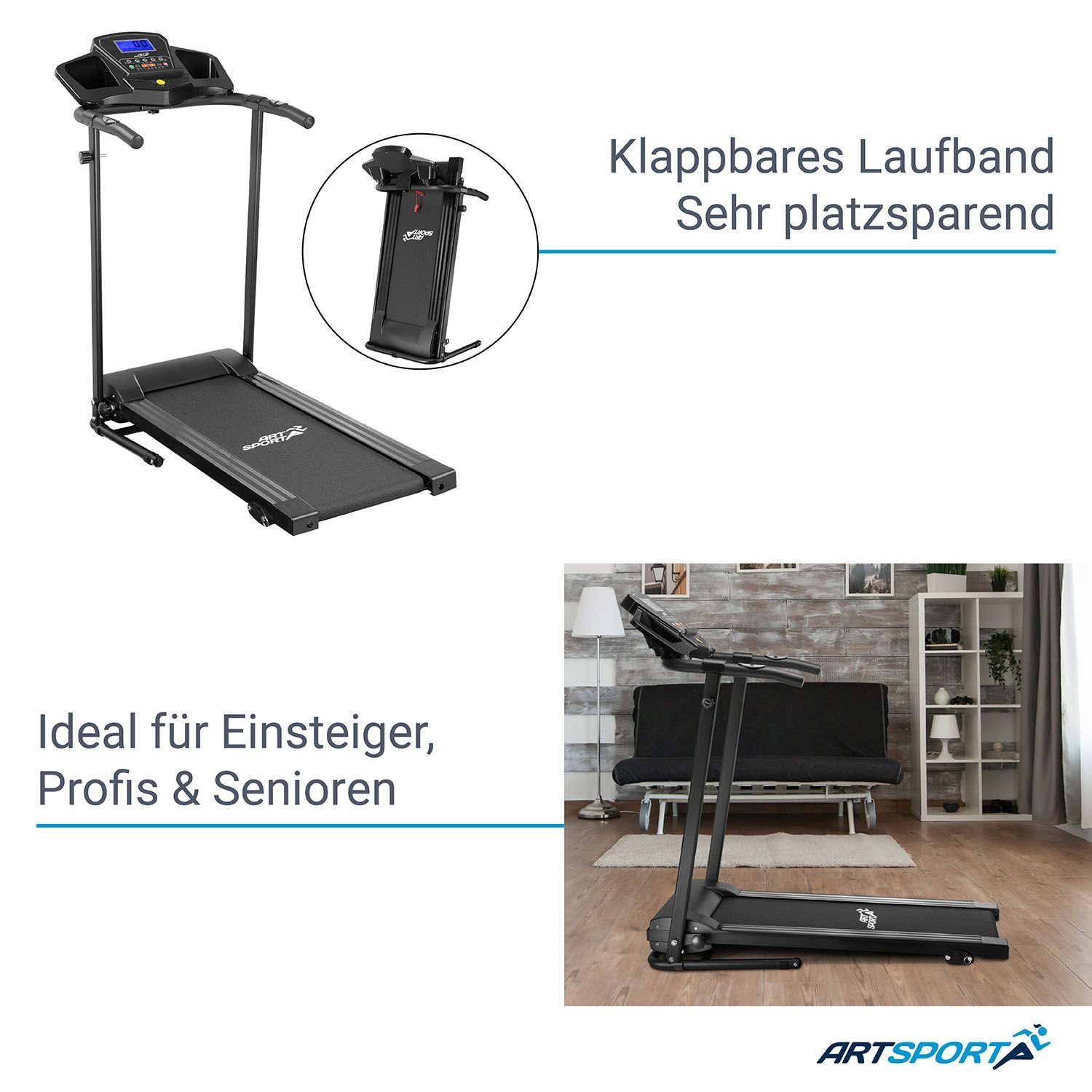 ArtSport Laufband Speedrunner 2200, große Lauffläche, mit Safety Key, Smartphone-Halterung, Klappfunktion