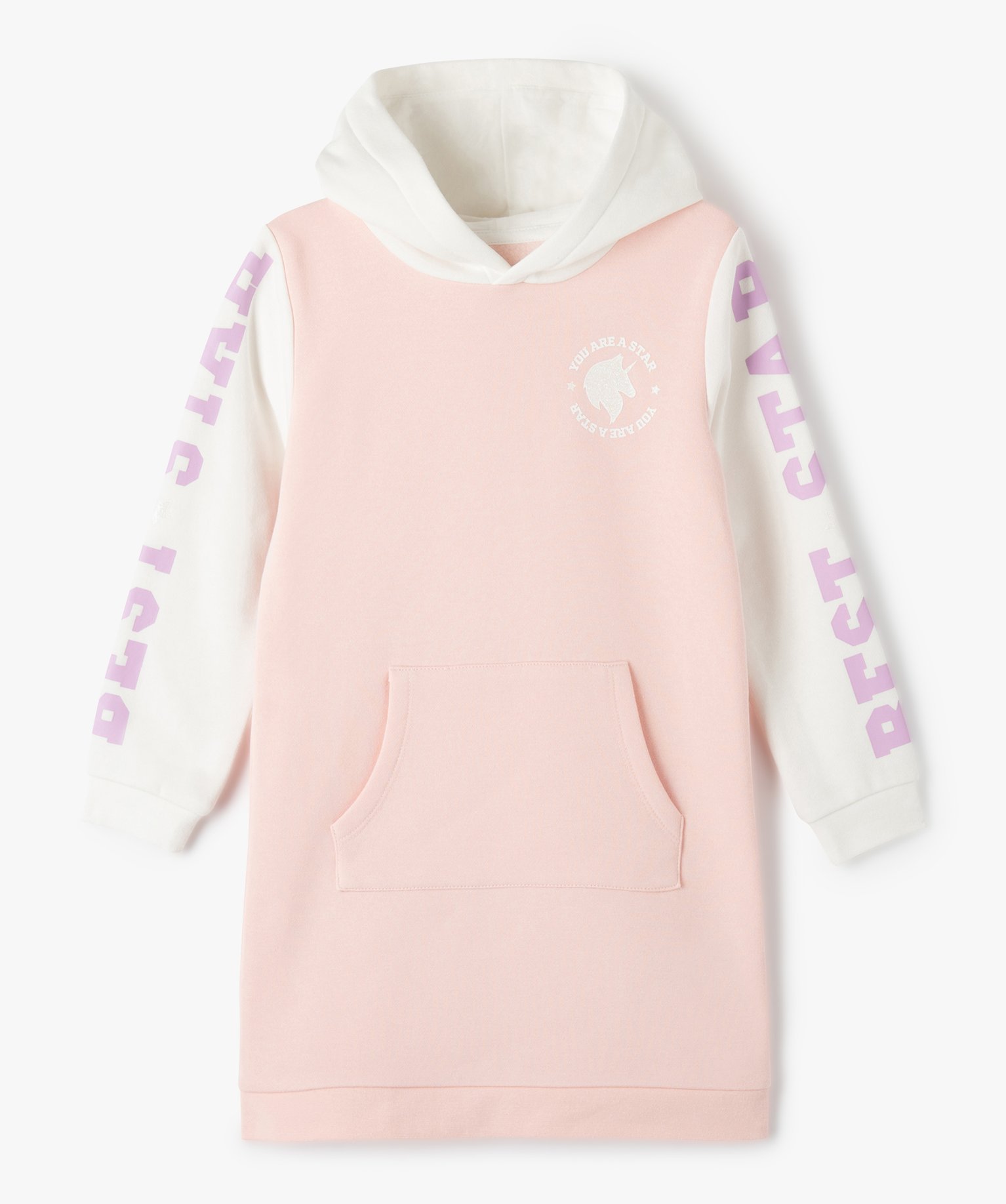 Robe sweat à capuche fille avec poche kangourou rose | GEMO