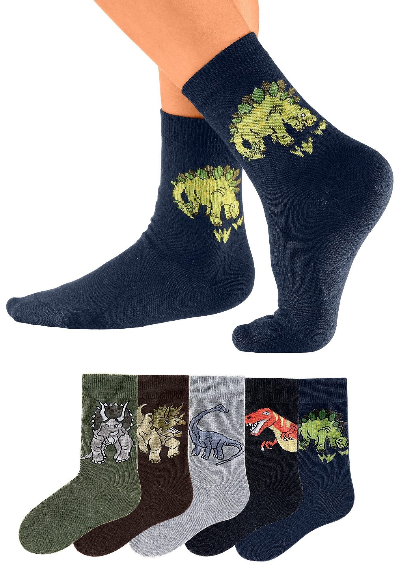 H.I.S Socken (5-Paar) mit Dinosauriermotiven