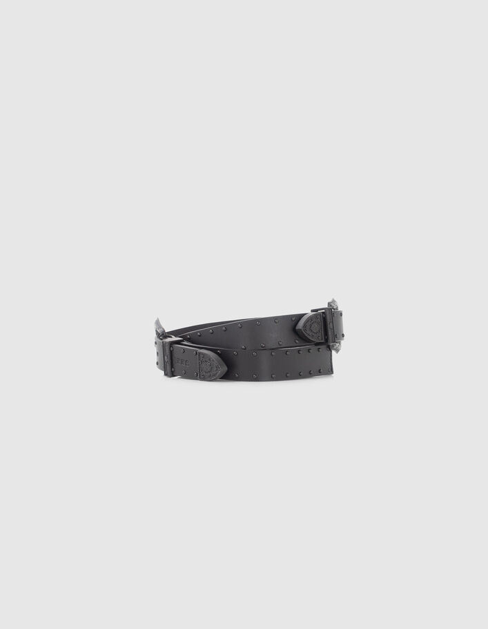 Ceinture noire cuir double boucle Western Femme