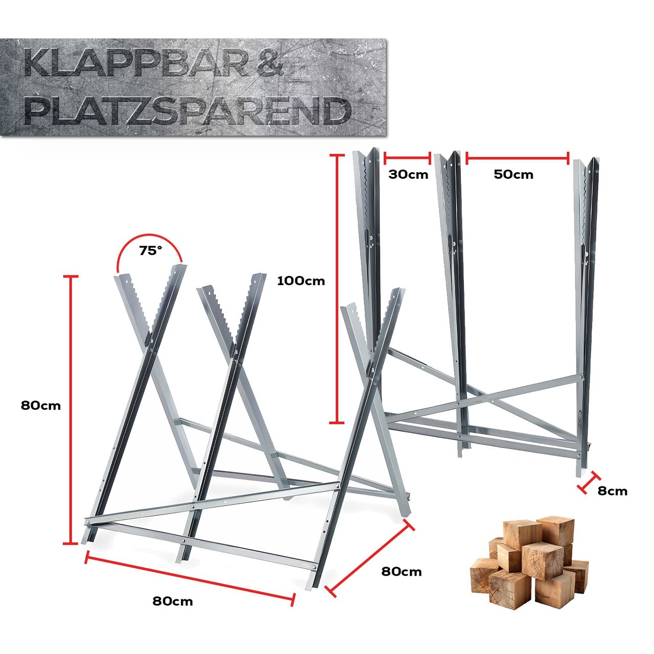 TroniTechnik GARMIO® Sägebock Holzsägebock klappbar, silber 150kg, verzinkt zusammenklappbar