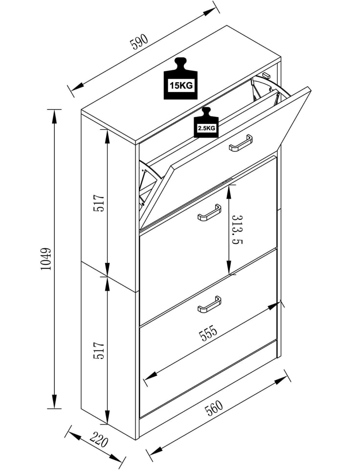 VCM  Holz Regal Schuhschrank Schuhkipper Serie Sipos L in Weiß günstig kaufen onesize