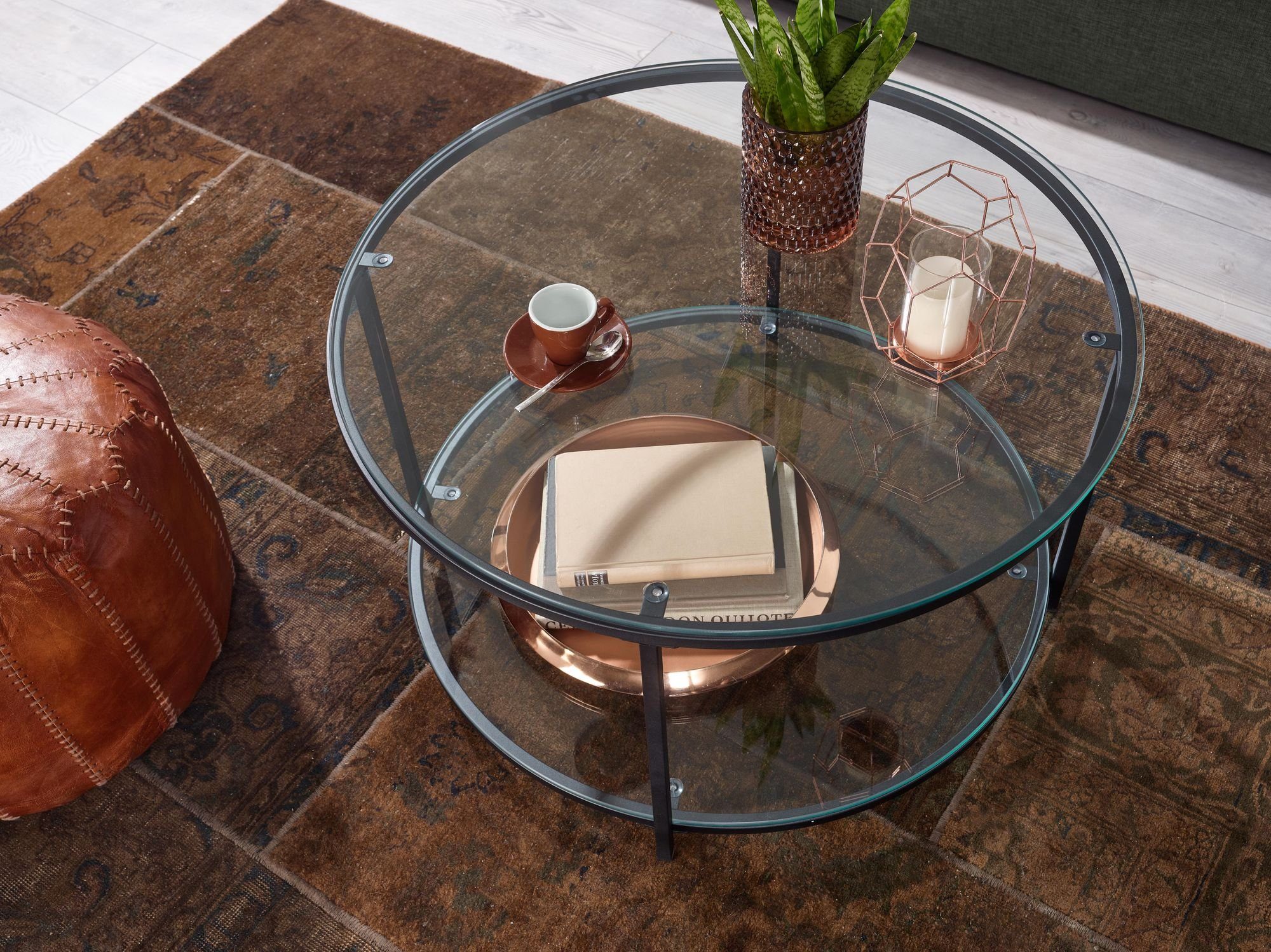 FINEBUY Couchtisch FB78983 (80x80x45 cm Glas Sofatisch Rund Transparent), Wohnzimmertisch Kaffeetisch mit Metall-Gestell