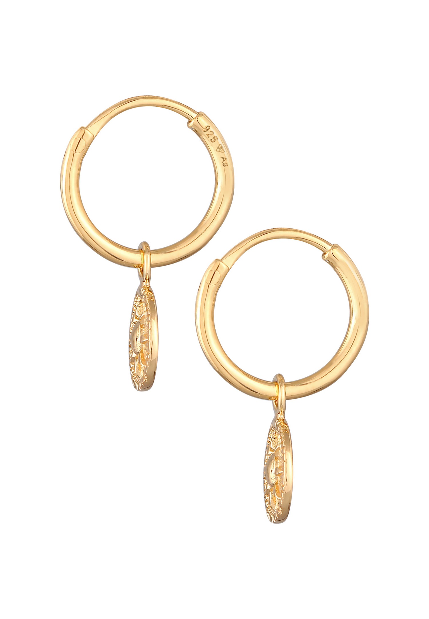 Pendientes de aro redondos con forma de sol de Elli para mujer, en plata de ley 925 con baño de oro.