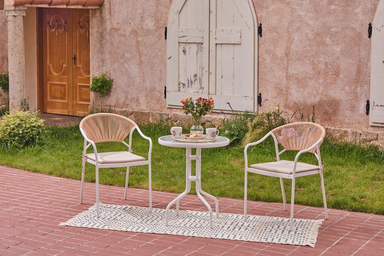 Happy Home Happy Home 3 tlg. Bistro Set HGE51-BEI helles Rattan mit Sitzkissen in Beige