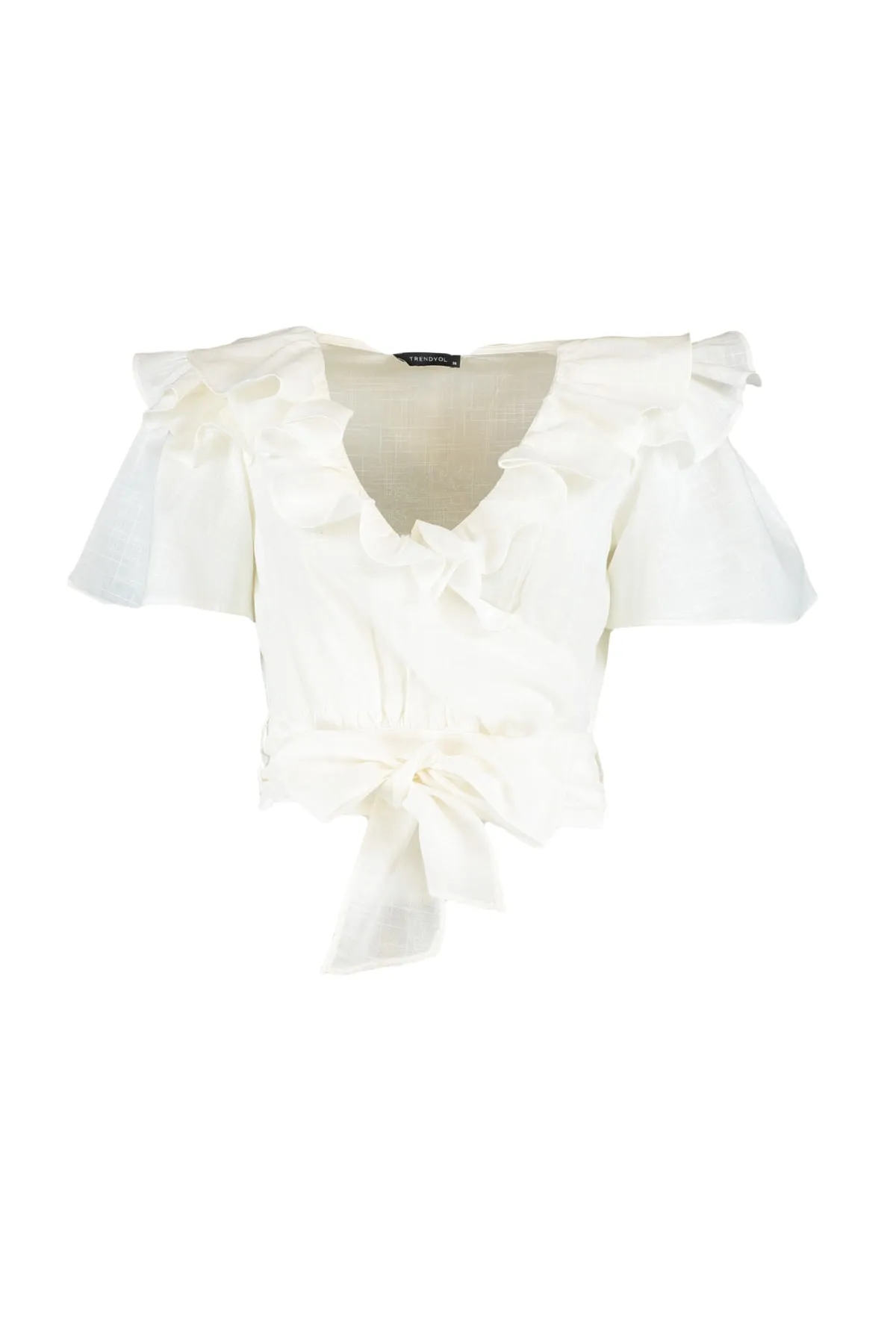 Trendyol Collection  Ecrufarbene, gewebte Bluse mit Rüschen und Bindedetail TWOSS20BZ0351