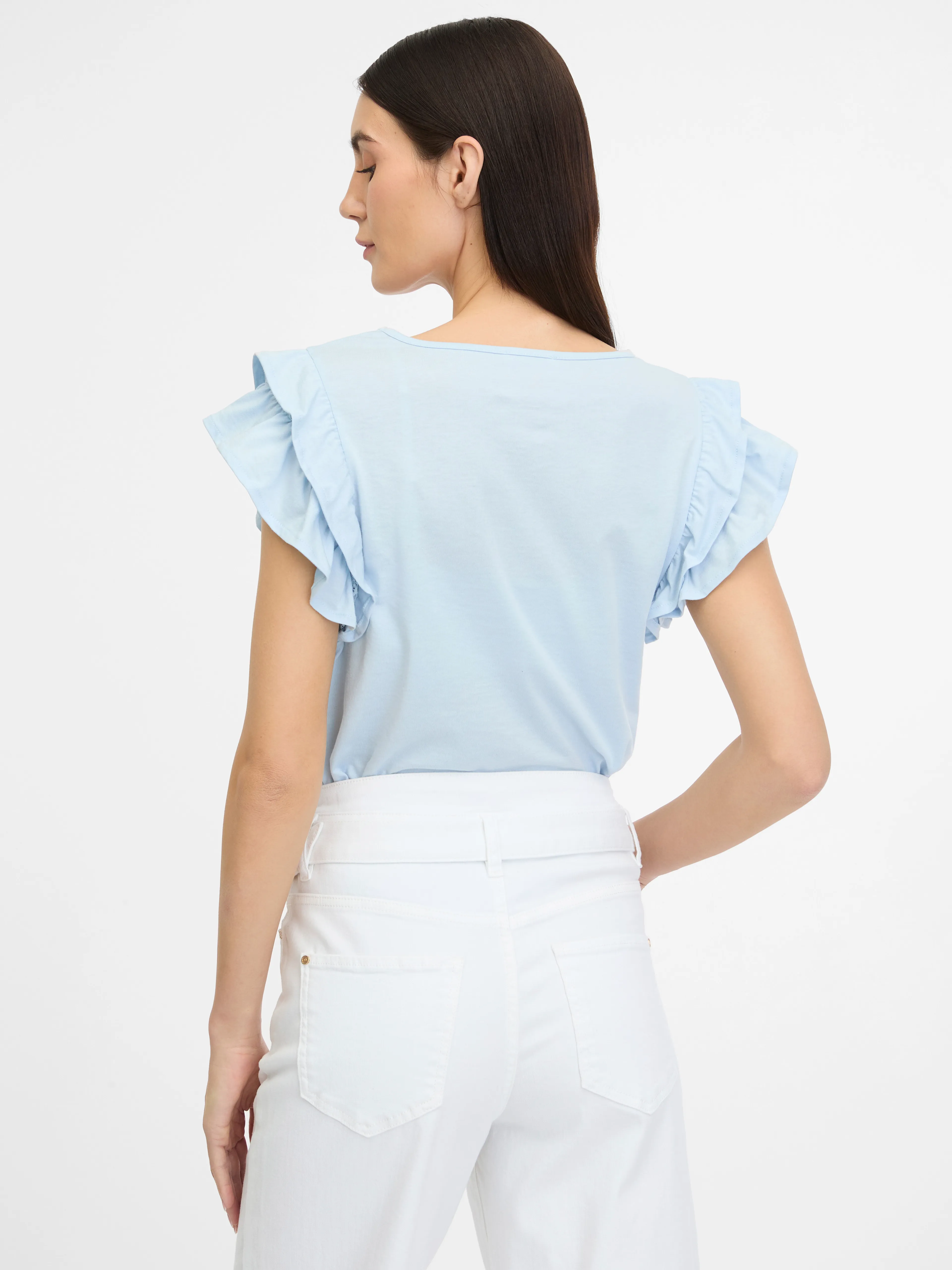 Blaues Damen-T-Shirt mit kurzen Ärmeln ORSAY