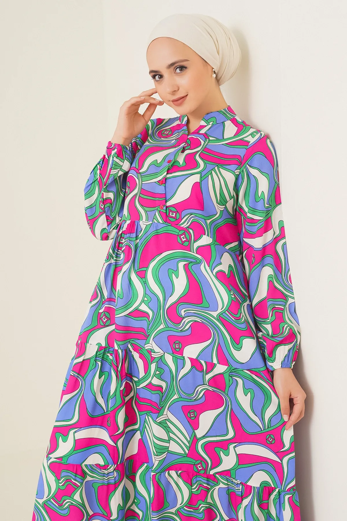 Bigdart  2358 Prächtiges Kleid mit Kragenmuster – Fuchsia