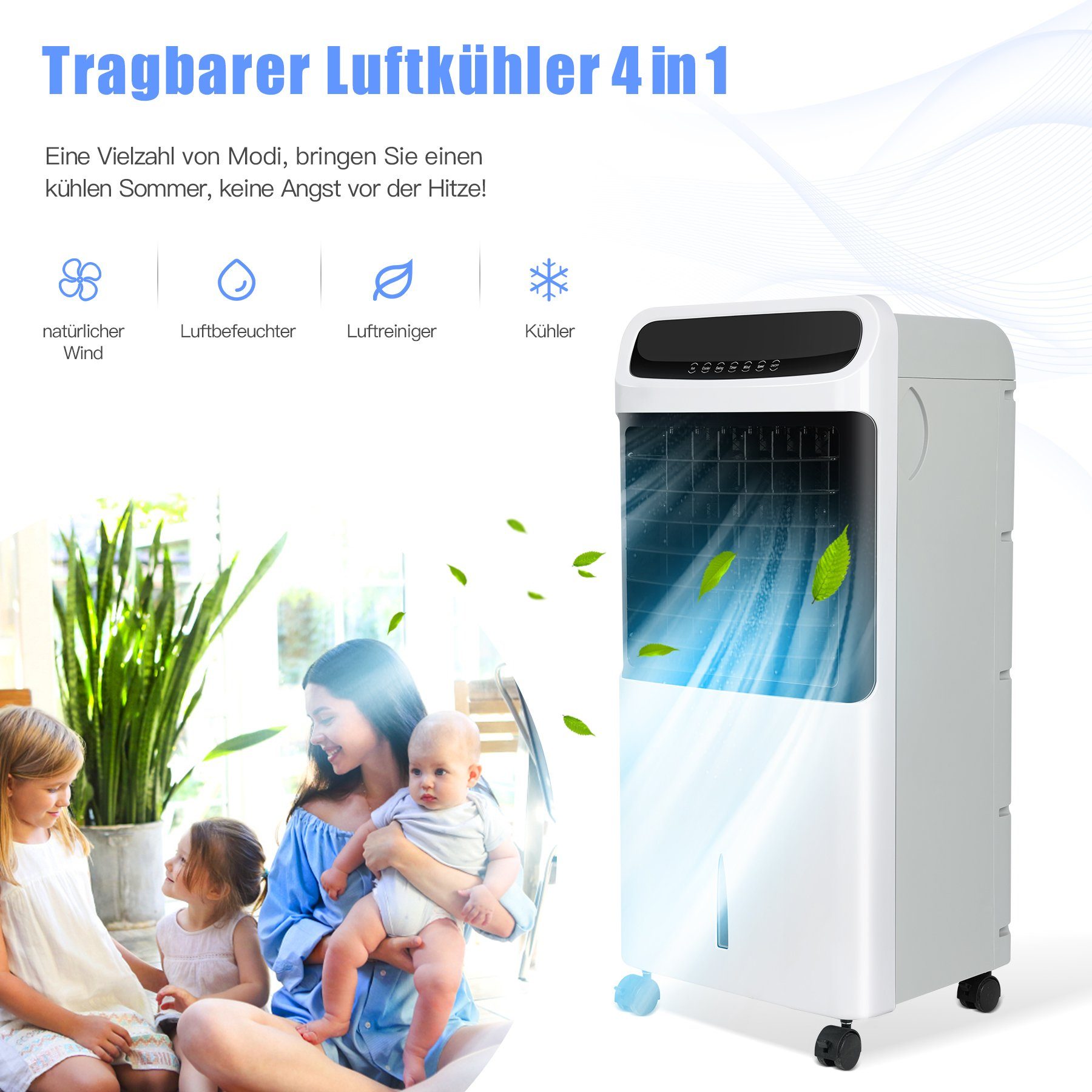HomeMiYN Standventilator 12L Standventilator Klimagerät 4-in-1-Funktion Mobiles Klimagerät