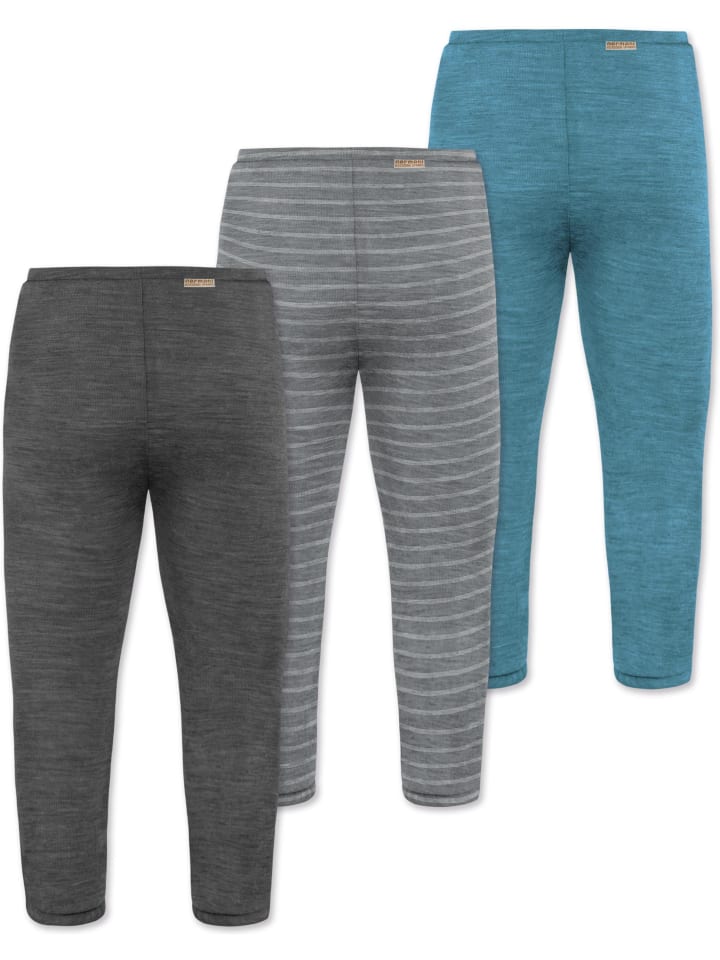 Normani Outdoor Sports 3er Pack Baby Merino Unterhose mit Füßen in Blau/Grau/Anthrazit günstig kaufen