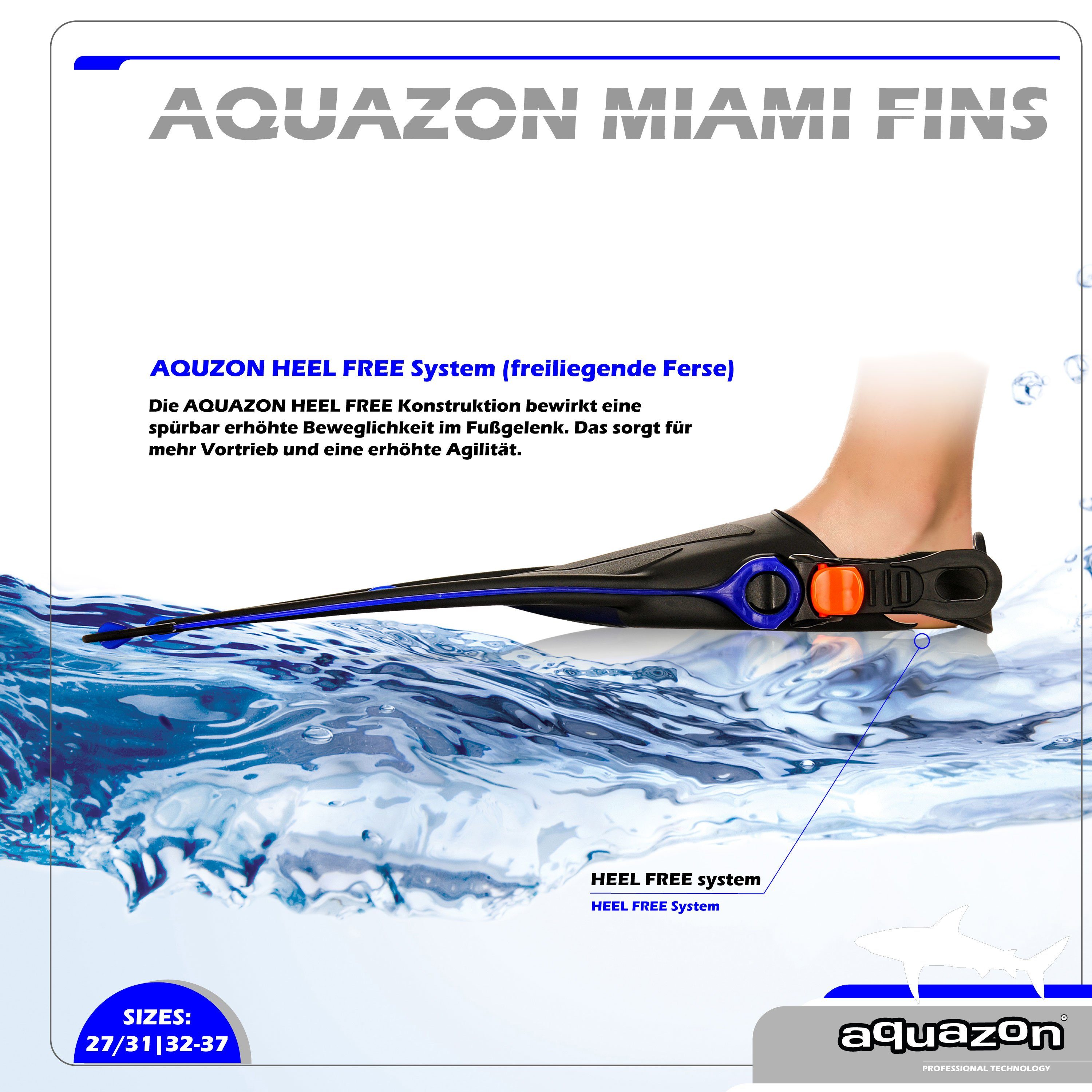 AQUAZON Taucherbrille MIAMI mit Schnorchel und Flossen, Schnorchelset, für Kinder