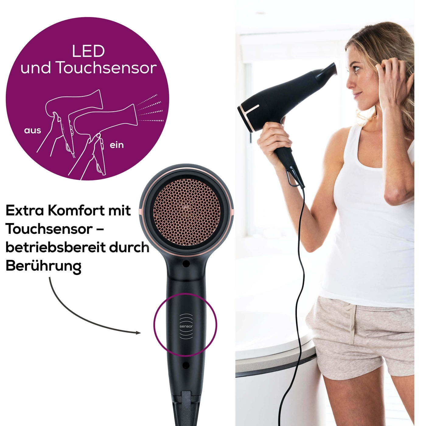 Beurer Haartrockner HC 60-Föhn mit umweltfreundlicher ECO Technologie & Touchsensor